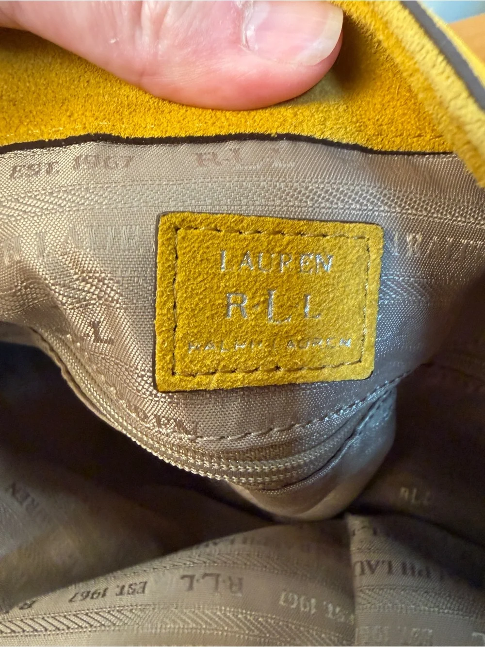 Lauren Ralph Lauren Suede Bucket Hobo Shoulder Bag in Mustard Yellow